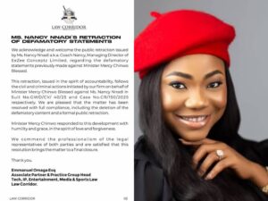 VIRAL: Mercy Chinwo Vindicated as EeZee Conceptz MD Issues Public Retraction