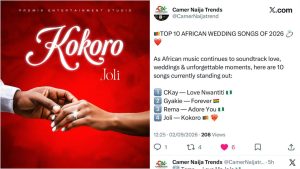 JUST IN: Joli’s “Kokoro” Puts Cameroon on Africa’s Top Wedding Songs List for 2026